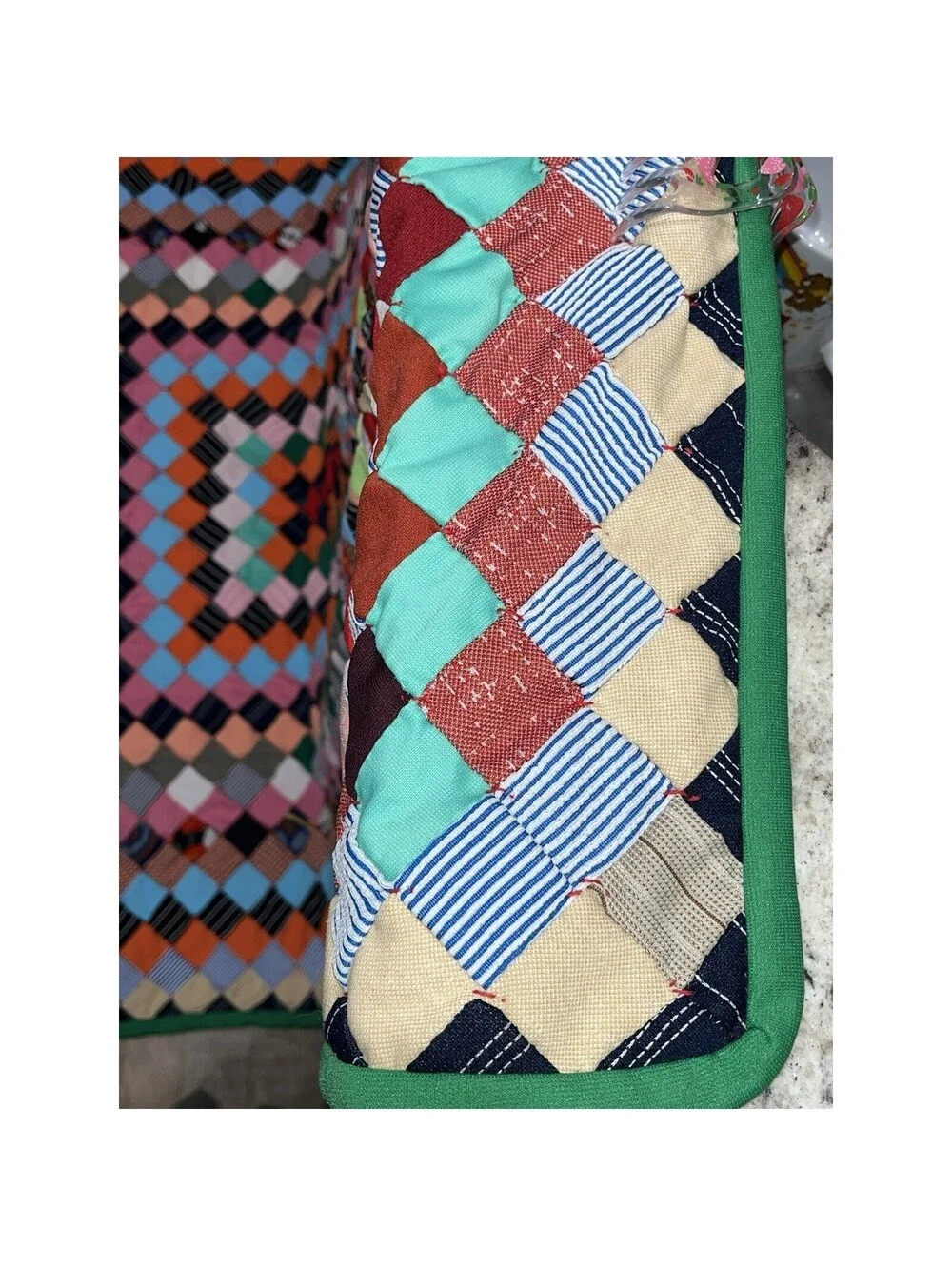Vtg Around The World Postage Stamp Quilt 60’s 70’s Poly Fabric MCM 46” X 75”